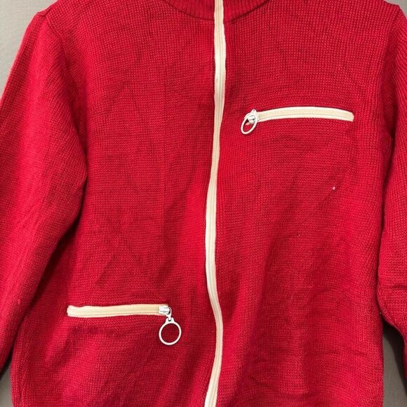 Women’s Red Zip Up Knit Sweater Size Small Zipper Pockets High Neck - Picture 2 of 11